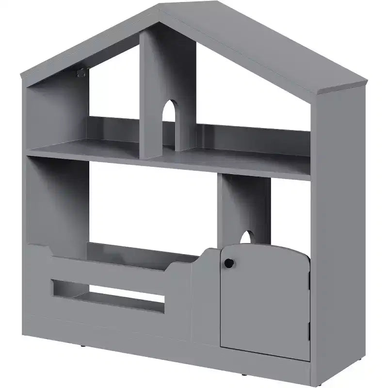Libreria a 2 ripiani per bambini Acekool, organizer per libri e giocattoli a forma di casetta con luce con sensore di movimento, scaffale in legno per camera da letto o sala giochi