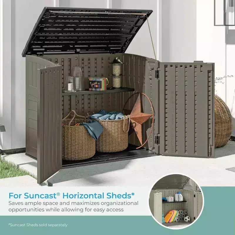 Suncast Kit Ripiani per Casetta Orizzontale, Scaffalatura Salvaspazio per Strutture di Stoccaggio Esterne a Parete, 50 L x 10.25 P x 1.25 H, Nero