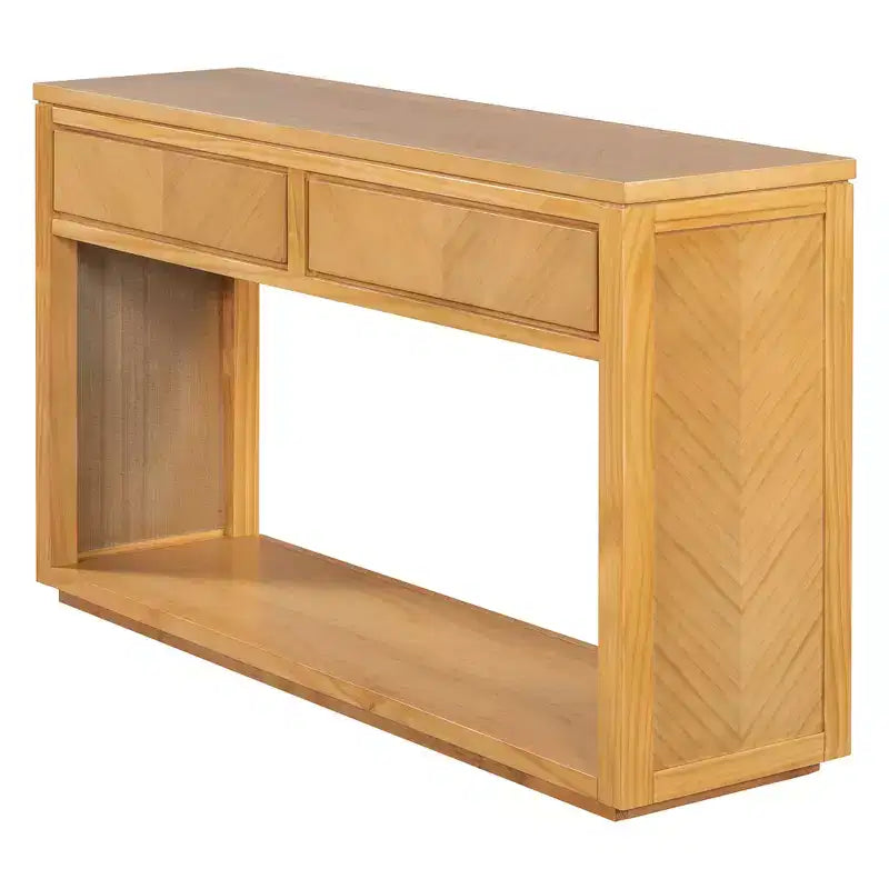Consolle MAYEERTY in legno rustico con cassetti portaoggetti e ripiano aperto per ingresso soggiorno, colore naturale