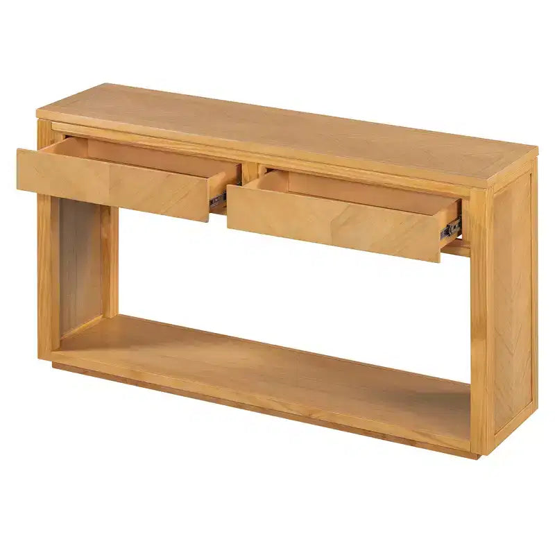 Consolle MAYEERTY in legno rustico con cassetti portaoggetti e ripiano aperto per ingresso soggiorno, colore naturale