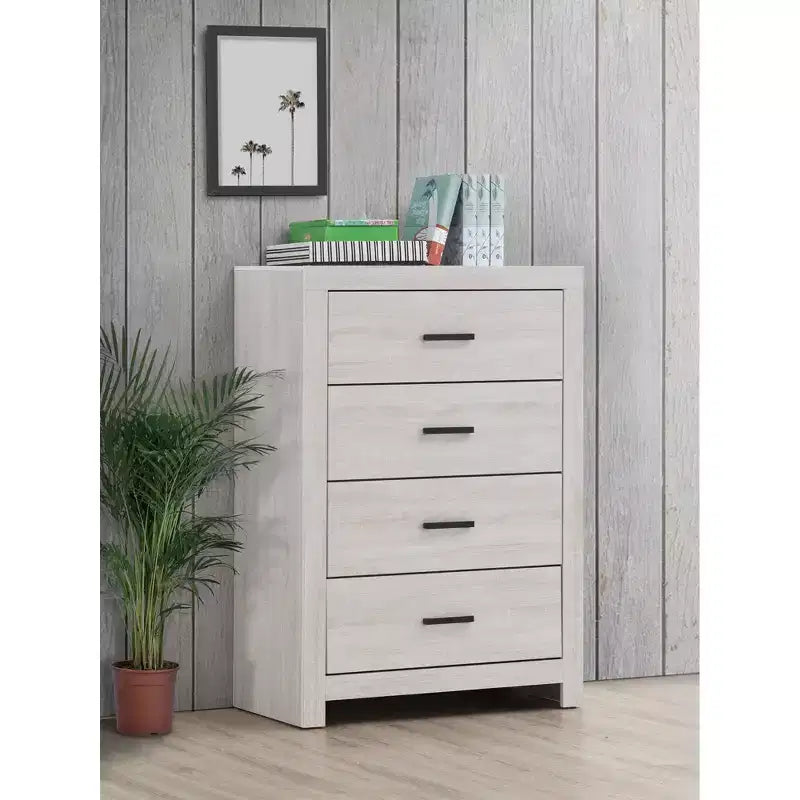 Cassettiera Okak a 4 cassetti, comò classico con cassetti spaziosi, maniglie a tirante e ampia superficie superiore, armadio contenitore per camera da letto
