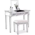VINGLI Scrivania specchiata con cassetti e specchio a ribalta, tavolo in vetro, scrivania trucco argentata per camera da letto/sala trucco