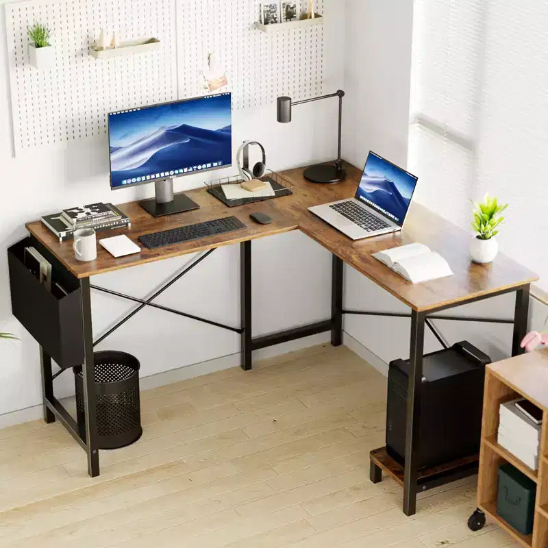 L-Shaped Computer Desk with CPU Storage Shelf and Side Bag 50 Inch Corner Gaming Office Writing Table with Metal Frame-50.00x 43.30 x 29.50(Rustic)