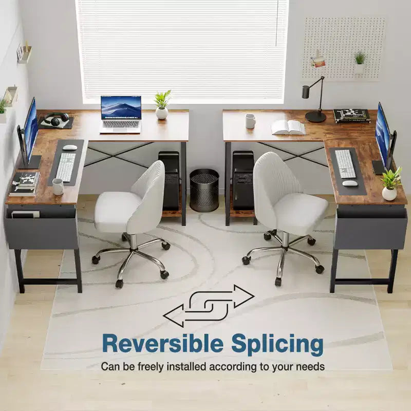 Scrivania angolare a L con ripiano porta PC e tasca laterale, 127 cm, per gaming, ufficio, scrittura, con struttura in metallo - 127 x 110 x 75 cm (rustico)