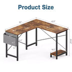 Scrivania angolare a L con ripiano porta PC e tasca laterale, 127 cm, per gaming, ufficio, scrittura, con struttura in metallo - 127 x 110 x 75 cm (rustico)