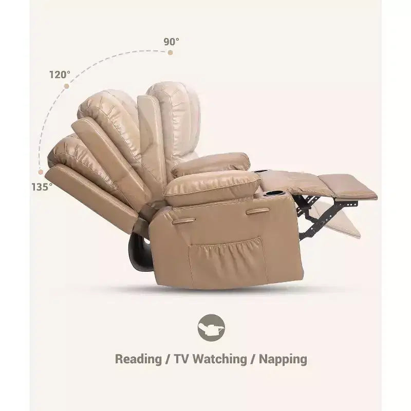 Poltrona reclinabile a dondolo TROPOW 22'' per adulti, reclinabile manuale in pelle PU, con portabicchieri e tasche laterali, per soggiorno, camera da letto e cameretta dei bambini