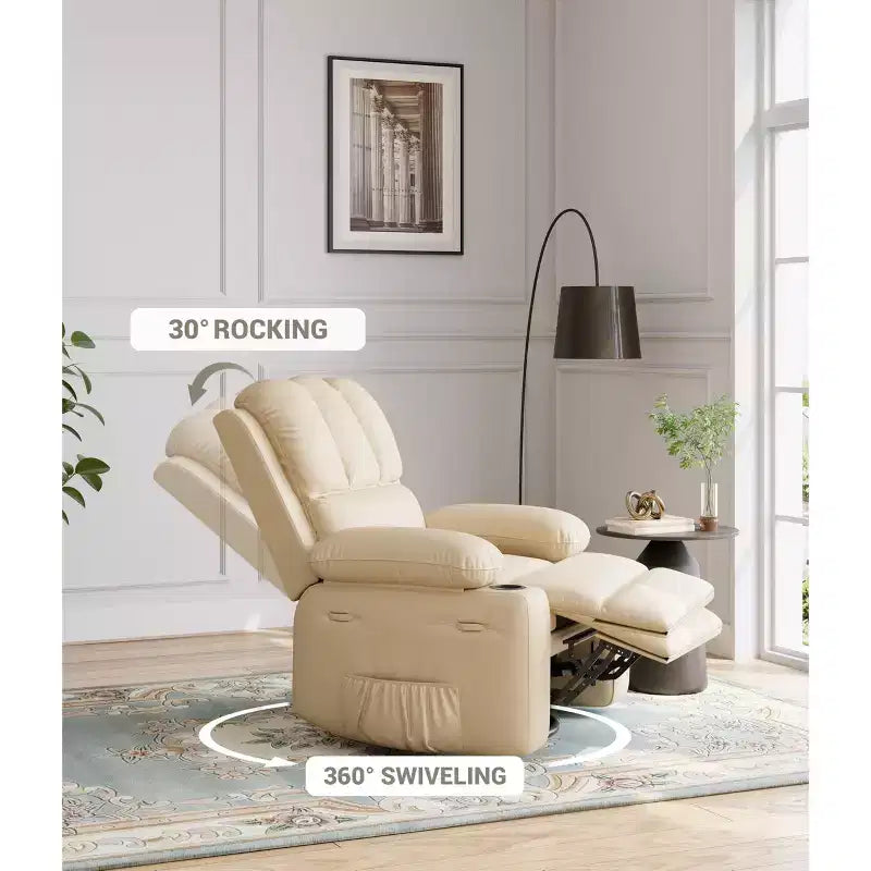 Poltrona reclinabile a dondolo TROPOW 22'' per adulti, reclinabile manuale in pelle PU, con portabicchieri e tasche laterali, per soggiorno, camera da letto e cameretta dei bambini
