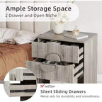 Comodino con ricarica scanalato | 2 cassetti + ripiano aperto | Tavolino moderno per camera da letto (Tonalità Legno, 2 pz)