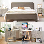 Comodino con ricarica scanalato | 2 cassetti + ripiano aperto | Tavolino moderno per camera da letto (Tonalità Legno, 2 pz)