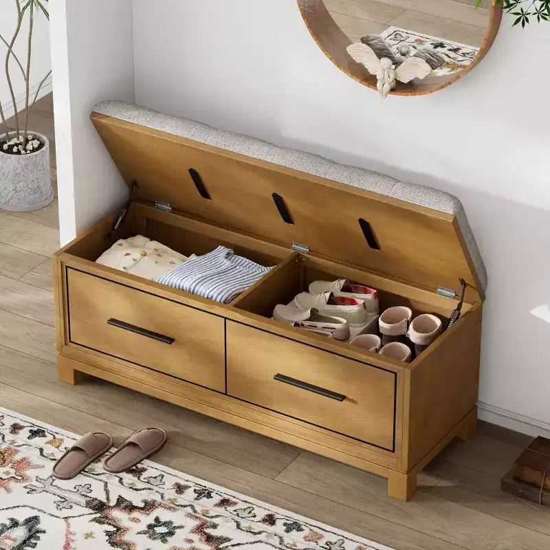 TUYOHW Scarpiera con Cuscino Rimovibile, Panca da Ingresso con Contenitore Nascosto per Soggiorno, Ingresso e Corridoi, Naturale