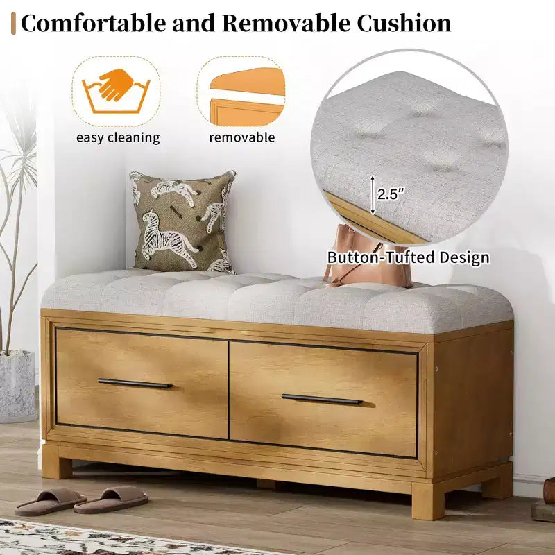 TUYOHW Scarpiera con Cuscino Rimovibile, Panca da Ingresso con Contenitore Nascosto per Soggiorno, Ingresso e Corridoi, Naturale