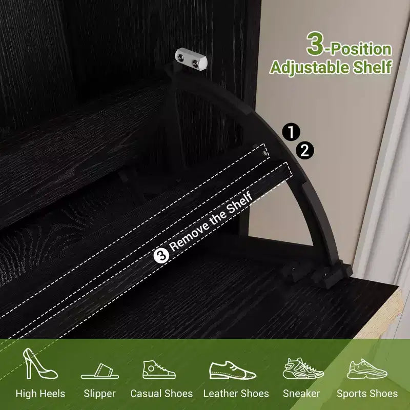 GustoWave Armadietto portascarpe a quattro ante a ribalta, stretto, in legno, con gambe in metallo, moderno mobiletto portascarpe nascosto in stile rustico
