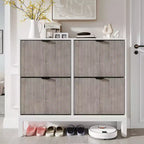 GustoWave Armadietto portascarpe a quattro ante a ribalta, stretto, in legno, con gambe in metallo, moderno mobiletto portascarpe nascosto in stile rustico