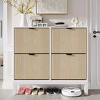 GustoWave Armadietto portascarpe a quattro ante a ribalta, stretto, in legno, con gambe in metallo, moderno mobiletto portascarpe nascosto in stile rustico