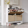 GustoWave Fluted Shoe Storage Cabinet with 4 Flip Drawers, Narrow Wooden Shoe Organizer with Metal Legs, Modern Farmhouse Hidden Shoe Rack