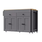 CLIHOME Isola da Cucina con Tavolo da Pranzo Allungabile, Carrello da Cucina su Ruote con Porta Spezie e 2 Cassetti