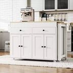 CLIHOME Isola da Cucina con Tavolo da Pranzo Allungabile, Carrello da Cucina su Ruote con Porta Spezie e 2 Cassetti