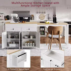 CLIHOME Isola da Cucina con Tavolo da Pranzo Allungabile, Carrello da Cucina su Ruote con Porta Spezie e 2 Cassetti