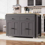 CLIHOME Isola da Cucina con Tavolo da Pranzo Allungabile, Carrello da Cucina su Ruote con Porta Spezie e 2 Cassetti