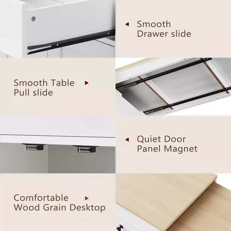 CLIHOME Isola da Cucina con Tavolo da Pranzo Allungabile, Carrello da Cucina su Ruote con Porta Spezie e 2 Cassetti