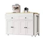 CLIHOME Isola da Cucina con Tavolo da Pranzo Allungabile, Carrello da Cucina su Ruote con Porta Spezie e 2 Cassetti