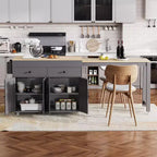 CLIHOME Isola da Cucina con Tavolo da Pranzo Allungabile, Carrello da Cucina su Ruote con Porta Spezie e 2 Cassetti