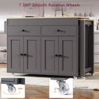 CLIHOME Isola da Cucina con Tavolo da Pranzo Allungabile, Carrello da Cucina su Ruote con Porta Spezie e 2 Cassetti