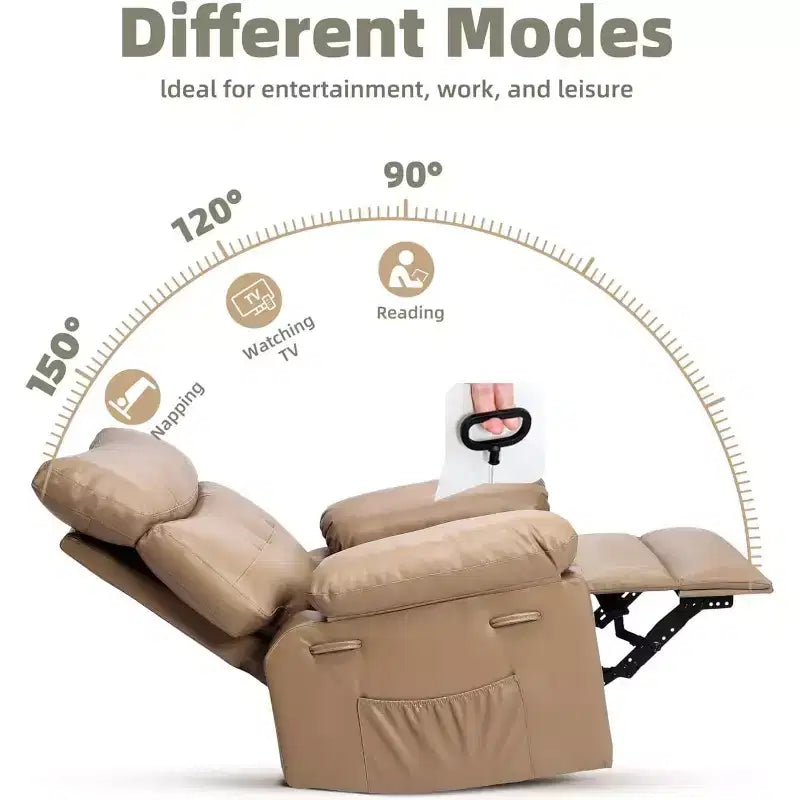 Poltrona reclinabile manuale per soggiorno, poltrona reclinabile massaggiante girevole a 360 gradi con telecomando, poltrona relax in pelle PU con tasca laterale