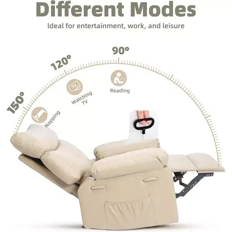 Poltrona reclinabile manuale per soggiorno, poltrona reclinabile massaggiante girevole a 360 gradi con telecomando, poltrona relax in pelle PU con tasca laterale