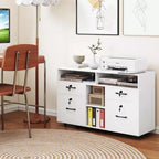 Costway Mobiletto Portadocumenti con Serratura a 4 Cassetti per Documenti Formato A4/Letter, Ripiano Regolabile, Bianco/Nero