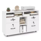 Costway Mobiletto Portadocumenti con Serratura a 4 Cassetti per Documenti Formato A4/Letter, Ripiano Regolabile, Bianco/Nero