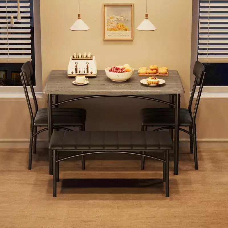 Set tavolo da pranzo per 4 persone, Tavolo da cucina con sedie per 4 persone, Set tavolo da pranzo rettangolare in legno con panca imbottita per piccoli spazi, Appartamento