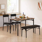 Set tavolo da pranzo per 4 persone, Tavolo da cucina con sedie per 4 persone, Set tavolo da pranzo rettangolare in legno con panca imbottita per piccoli spazi, Appartamento
