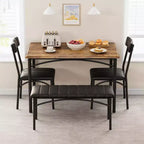 Set tavolo da pranzo per 4 persone, Tavolo da cucina con sedie per 4 persone, Set tavolo da pranzo rettangolare in legno con panca imbottita per piccoli spazi, Appartamento