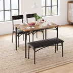 Set tavolo da pranzo per 4 persone, Tavolo da cucina con sedie per 4 persone, Set tavolo da pranzo rettangolare in legno con panca imbottita per piccoli spazi, Appartamento