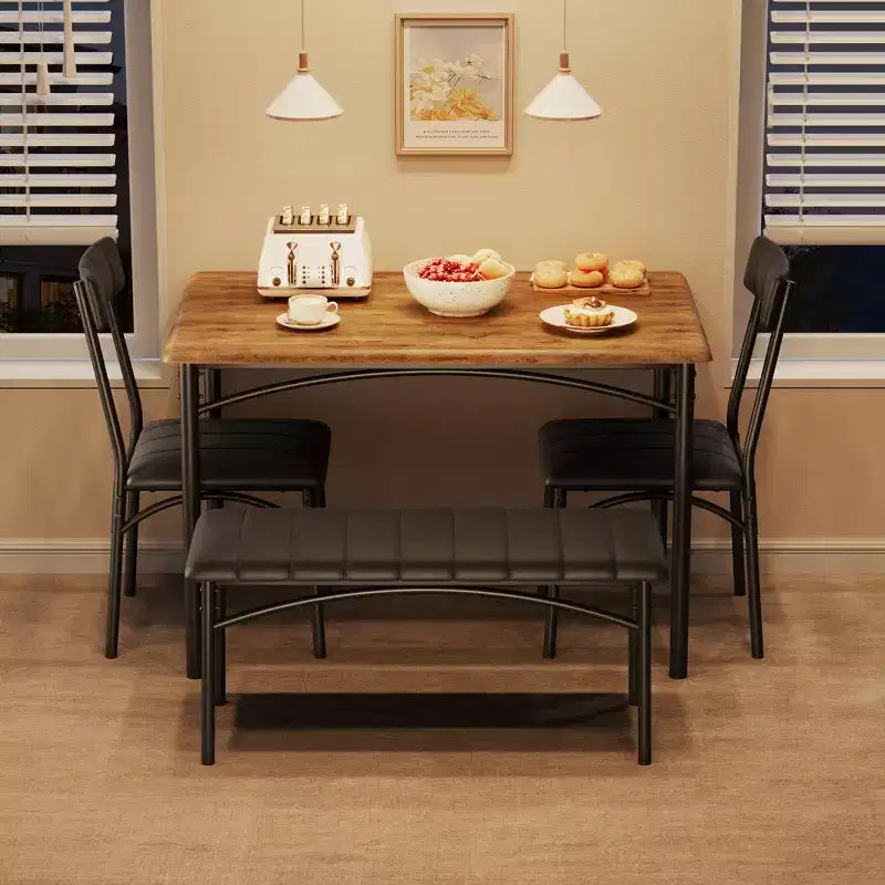 Set tavolo da pranzo per 4 persone, Tavolo da cucina con sedie per 4 persone, Set tavolo da pranzo rettangolare in legno con panca imbottita per piccoli spazi, Appartamento