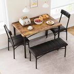 Set tavolo da pranzo per 4 persone, Tavolo da cucina con sedie per 4 persone, Set tavolo da pranzo rettangolare in legno con panca imbottita per piccoli spazi, Appartamento