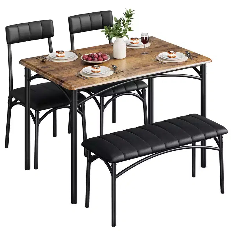 Dining Table Set for 4, Kitchen Table with Chairs for 4, Rectangular Wood Dining Room Table Set with Upholstered Bench for Small Space, Apartment