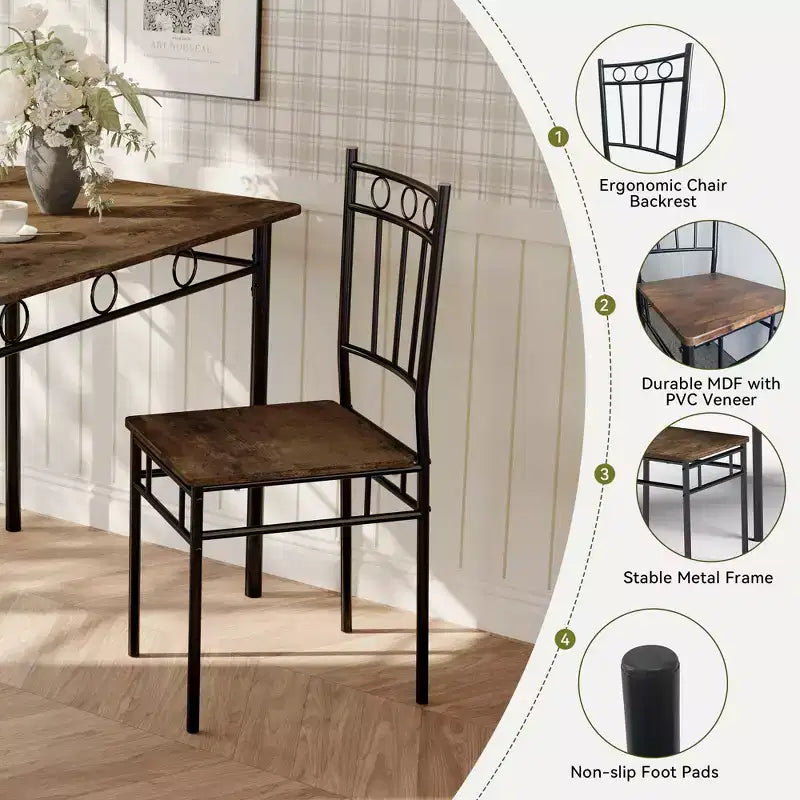 Dyonery Set da Pranzo 5 Pezzi, Tavolo da Cucina in Legno e Sedie per Piccoli Spazi, Angolo Colazione