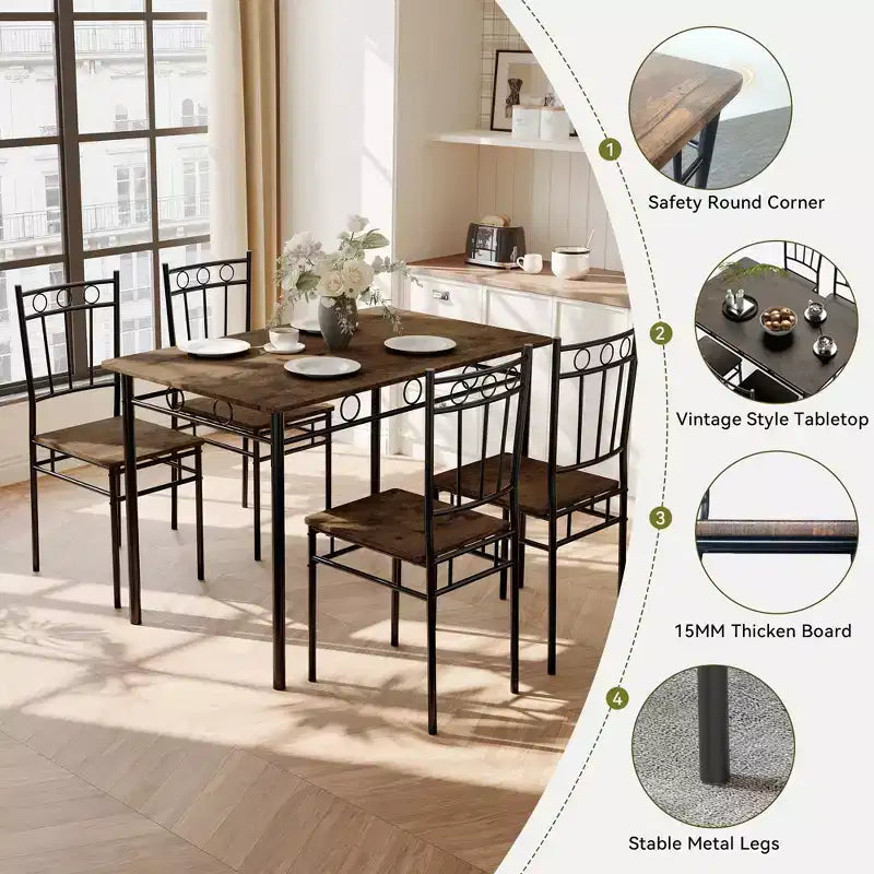 Dyonery Set da Pranzo 5 Pezzi, Tavolo da Cucina in Legno e Sedie per Piccoli Spazi, Angolo Colazione