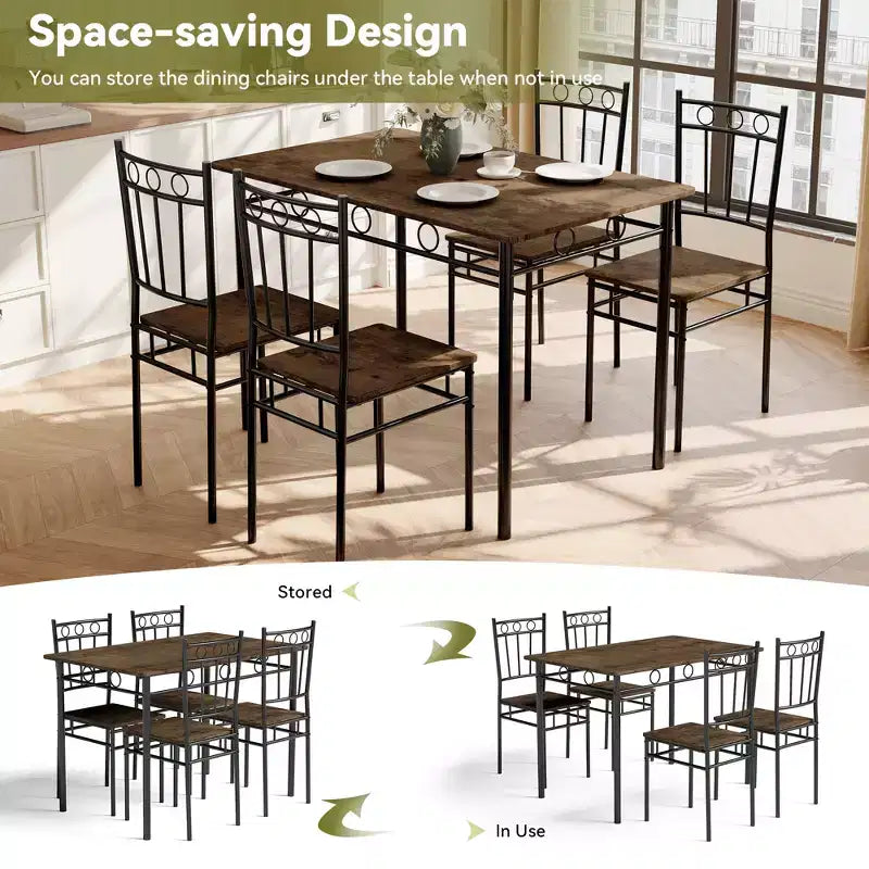 Dyonery Set da Pranzo 5 Pezzi, Tavolo da Cucina in Legno e Sedie per Piccoli Spazi, Angolo Colazione
