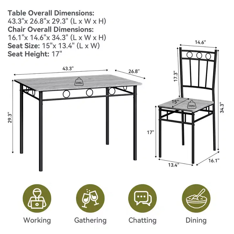Dyonery Set da Pranzo 5 Pezzi, Tavolo da Cucina in Legno e Sedie per Piccoli Spazi, Angolo Colazione