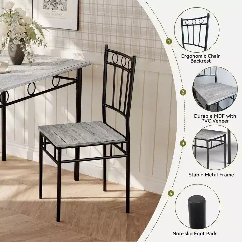 Dyonery Set da Pranzo 5 Pezzi, Tavolo da Cucina in Legno e Sedie per Piccoli Spazi, Angolo Colazione