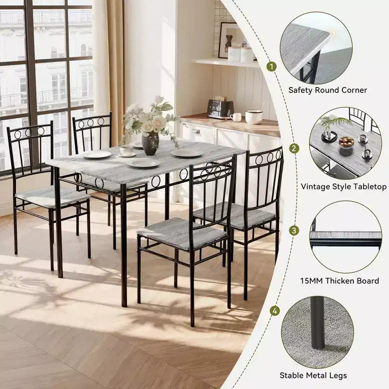 Dyonery Set da Pranzo 5 Pezzi, Tavolo da Cucina in Legno e Sedie per Piccoli Spazi, Angolo Colazione