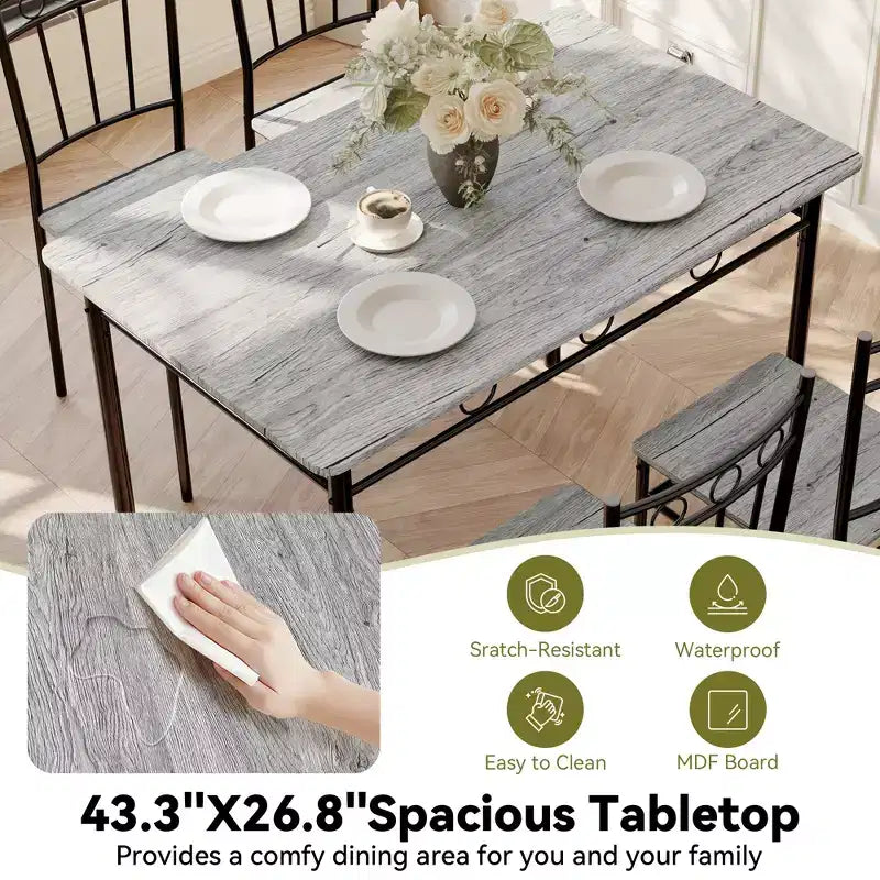 Dyonery Set da Pranzo 5 Pezzi, Tavolo da Cucina in Legno e Sedie per Piccoli Spazi, Angolo Colazione