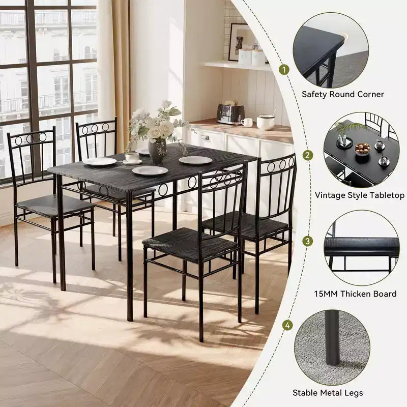 Dyonery Set da Pranzo 5 Pezzi, Tavolo da Cucina in Legno e Sedie per Piccoli Spazi, Angolo Colazione