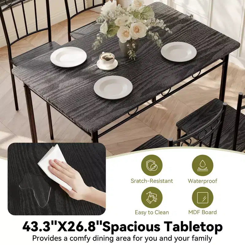 Dyonery Set da Pranzo 5 Pezzi, Tavolo da Cucina in Legno e Sedie per Piccoli Spazi, Angolo Colazione
