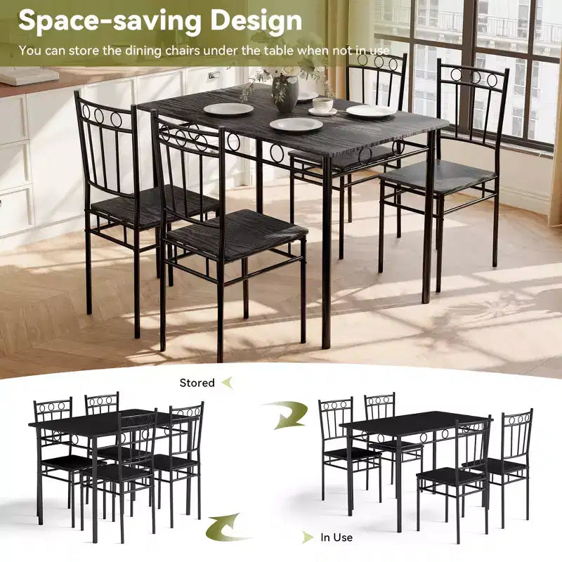 Dyonery Set da Pranzo 5 Pezzi, Tavolo da Cucina in Legno e Sedie per Piccoli Spazi, Angolo Colazione