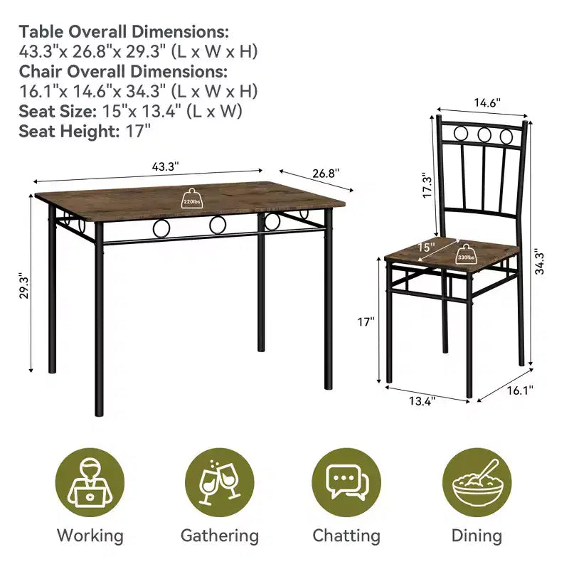 Dyonery Set da Pranzo 5 Pezzi, Tavolo da Cucina in Legno e Sedie per Piccoli Spazi, Angolo Colazione