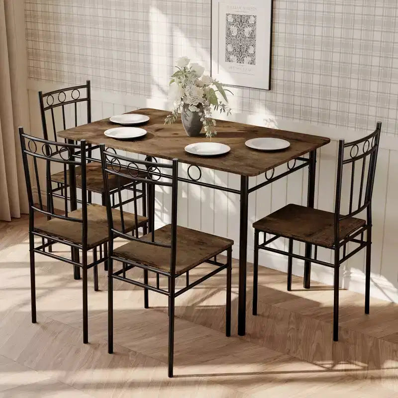 Dyonery Set da Pranzo 5 Pezzi, Tavolo da Cucina in Legno e Sedie per Piccoli Spazi, Angolo Colazione